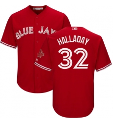 Youth Majestic Toronto Blue Jays #32 Roy Halladay Authentic Scarlet Alternate MLB Jersey