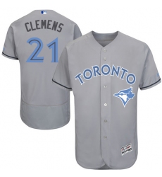 Men's Majestic Toronto Blue Jays #21 Roger Clemens Authentic Gray 2016 Father's Day Fashion Flex Base MLB Jersey