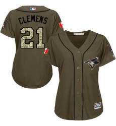 Women's Majestic Toronto Blue Jays #21 Roger Clemens Authentic Green Salute to Service MLB Jersey