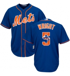 Men's Majestic New York Mets #5 David Wright Authentic Royal Blue Team Logo Fashion Cool Base MLB Jersey