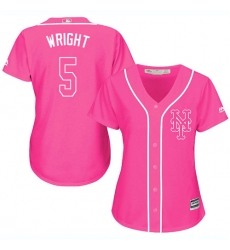 Women's Majestic New York Mets #5 David Wright Authentic Pink Fashion Cool Base MLB Jersey