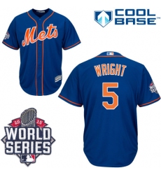 Youth Majestic New York Mets #5 David Wright Authentic Royal Blue Alternate Home Cool Base 2015 World Series MLB Jersey