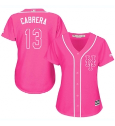 Women's Majestic New York Mets #13 Asdrubal Cabrera Authentic Pink Fashion Cool Base MLB Jersey
