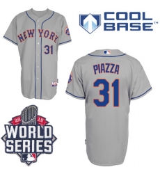 Men's Majestic New York Mets #31 Mike Piazza Authentic Grey Road Cool Base 2015 World Series MLB Jersey