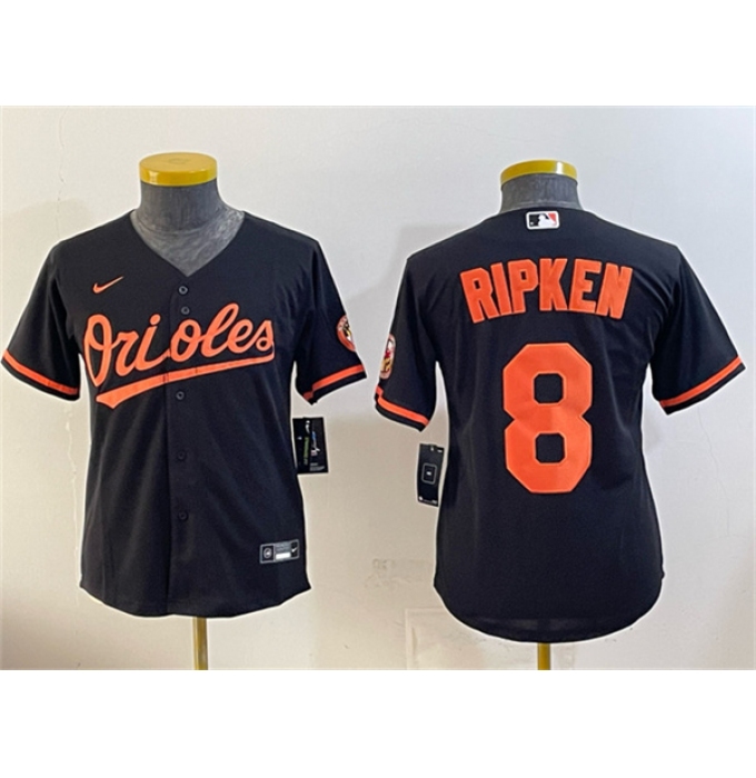 Youth Baltimore Orioles #8 Cal Ripken Jr Black Cool Base Stitched Baseball Jersey