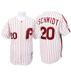 Men's Mitchell and Ness Philadelphia Phillies #20 Mike Schmidt Authentic White/Red Strip Throwback MLB Jersey