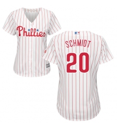 Women's Majestic Philadelphia Phillies #20 Mike Schmidt Authentic White/Red Strip Home Cool Base MLB Jersey