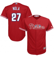Youth Majestic Philadelphia Phillies #27 Aaron Nola Authentic Red Alternate Cool Base MLB Jersey
