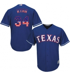 Men's Majestic Texas Rangers #34 Nolan Ryan Replica Royal Blue USA Flag Fashion MLB Jersey