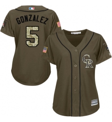 Women's Majestic Colorado Rockies #5 Carlos Gonzalez Authentic Green Salute to Service MLB Jersey