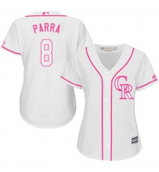 Women's Majestic Colorado Rockies #8 Gerardo Parra Replica White Fashion Cool Base MLB Jersey