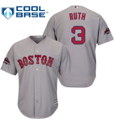 Youth Majestic Boston Red Sox #3 Babe Ruth Authentic Grey Road Cool Base 2018 World Series Champions MLB Jersey