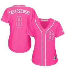 Women's Majestic Boston Red Sox #8 Carl Yastrzemski Authentic Pink Fashion MLB Jersey