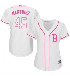 Women's Majestic Boston Red Sox #45 Pedro Martinez Replica White Fashion MLB Jersey