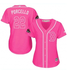 Women's Majestic Boston Red Sox #22 Rick Porcello Authentic Pink Fashion 2018 World Series Champions MLB Jersey