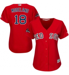 Women's Majestic Boston Red Sox #18 Mitch Moreland Authentic Red Alternate Home 2018 World Series Champions MLB Jersey