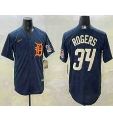 Men's Detroit Tigers #34 Jake Rogers Navy Alternate With Cool Base Stitched Jersey