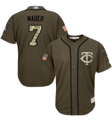 Youth Majestic Minnesota Twins #7 Joe Mauer Authentic Green Salute to Service MLB Jersey