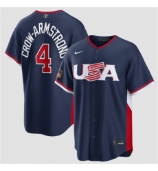 Men's USA Baseball #4 Crow-Armstrong Navy 2026 World Baseball Classic Road Stadium Stitched Jersey