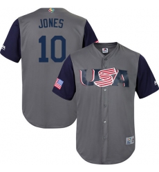 Men's USA Baseball Majestic #10 Adam Jones Gray 2017 World Baseball Classic Replica Team Jersey