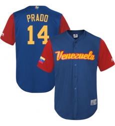 Men's Venezuela Baseball Majestic #14 Martin Prado Royal Blue 2017 World Baseball Classic Replica Team Jersey