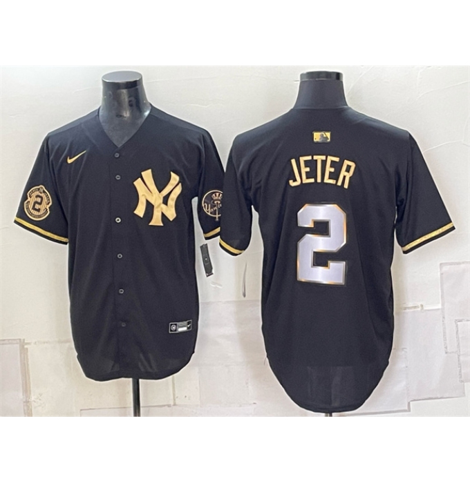 Men's New York Yankees #2 Derek Jeter Black Gold With Limited Stitched Baseball Jersey