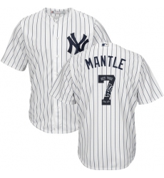 Men's Majestic New York Yankees #7 Mickey Mantle Authentic White Team Logo Fashion MLB Jersey