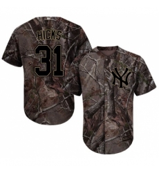 Youth Majestic New York Yankees #31 Aaron Hicks Authentic Camo Realtree Collection Flex Base MLB Jersey