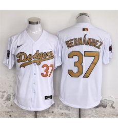 Men's Los Angeles Dodgers #37 Teoscar Hernández White Gold 2025 Cool Base Stitched Baseball Jersey
