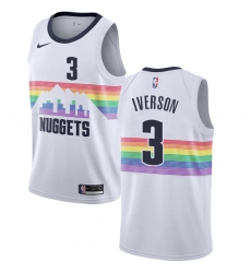 Men's Nike Denver Nuggets #3 Allen Iverson Swingman White NBA Jersey - City Edition