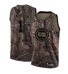 Women's Nike Detroit Pistons #1 Reggie Jackson Swingman Camo Realtree Collection NBA Jersey