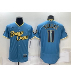 Men's Milwaukee Brewers #11 Rowdy Tellez Blue 2022 City Connect Flex Base Stitched Jersey