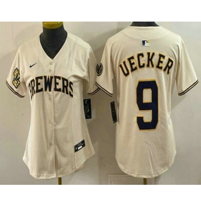 Women's Milwaukee Brewers #9 Bob Uecker Cream Limited Jersey