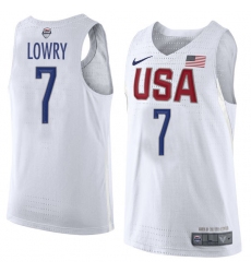 Men's Nike Team USA #7 Kyle Lowry Authentic White 2016 Olympic Basketball Jersey
