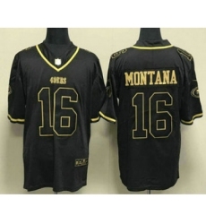 Men's San Francisco 49ers #16 Joe Montana Black Gold Stitched Jersey