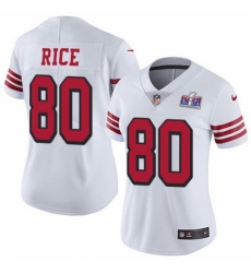 Women's San Francisco 49ers #80 Jerry Rice White Rush Women Stitched NFL Vapor Untouchable Limited 2024 Super Bowl LVIII Jersey
