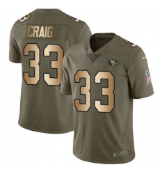 Men's Nike San Francisco 49ers #33 Roger Craig Limited Olive/Gold 2017 Salute to Service NFL Jersey