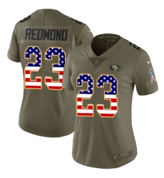 Women's Nike San Francisco 49ers #23 Will Redmond Limited Olive/USA Flag 2017 Salute to Service NFL Jersey