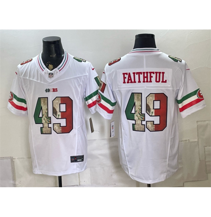 Men's San Francisco 49ers #49 Faithful White 2025 F.U.S.E. Mexico Vapor Limited Football Stitched Jersey