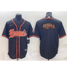Men's Cincinnati Bengals Black Team Big Logo With Patch Cool Base Stitched Baseball Jersey