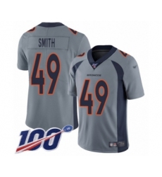 Men's Denver Broncos #49 Dennis Smith Limited Silver Inverted Legend 100th Season Football Jersey