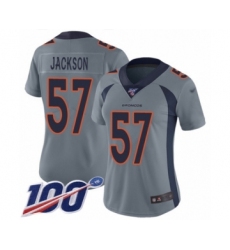 Women's Denver Broncos #57 Tom Jackson Limited Silver Inverted Legend 100th Season Football Jersey