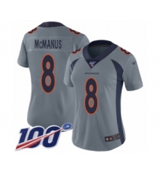 Women's Denver Broncos #8 Brandon McManus Limited Silver Inverted Legend 100th Season Football Jersey