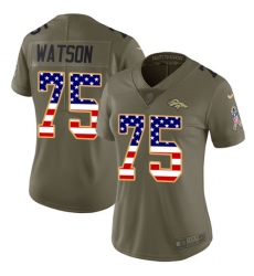 Women's Nike Denver Broncos #75 Menelik Watson Limited Olive/USA Flag 2017 Salute to Service NFL Jersey