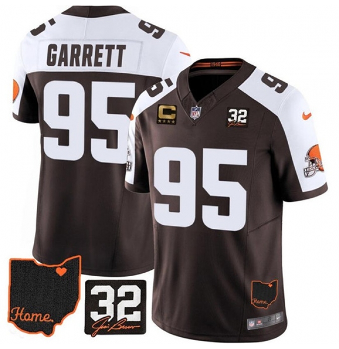Men's Cleveland Browns #95 Myles Garrett Brown Alternate 2025 F.U.S.E. 4-Star C With Jim Brown Memorial & Home Vapor Limited Football Stitched Jersey