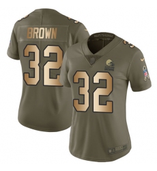 Women's Nike Cleveland Browns #32 Jim Brown Limited Olive/Gold 2017 Salute to Service NFL Jersey