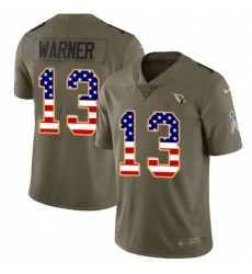 Men's Nike Arizona Cardinals #13 Kurt Warner Limited Olive/USA Flag 2017 Salute to Service NFL Jersey