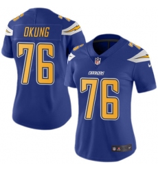 Women's Nike Los Angeles Chargers #76 Russell Okung Limited Electric Blue Rush Vapor Untouchable NFL Jersey