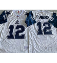 Men's Dallas Cowboys #12 Roger Staubach White Throwback Stitched Football Jersey