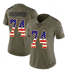 Women's Nike Miami Dolphins #74 Jermon Bushrod Limited Olive/USA Flag 2017 Salute to Service NFL Jersey